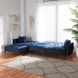 Baxton Studio Galena Contemporary Glam and Luxe Navy Blue Velvet Fabric Upholstered and Black Metal Sectional Sofa with Left Facing Chaise