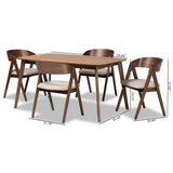 Danton Mid-Century Modern Fabric Upholstered and Walnut Brown Finished Wood 5-Piece Dining Set