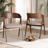 Danton Mid-Century Modern Fabric Upholstered and Walnut Brown Finished Wood 2-Piece Dining Chair Set