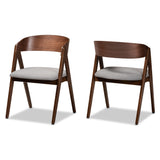 Danton Mid-Century Modern Fabric Upholstered and Walnut Brown Finished Wood 2-Piece Dining Chair Set