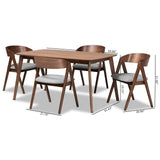 Danton Mid-Century Modern Fabric Upholstered and Walnut Brown Finished Wood 5-Piece Dining Set