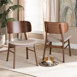 Alston Mid-Century Modern Fabric Upholstered and Walnut Brown Finished Wood 2-Piece Dining Chair Set