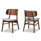 Alston Mid-Century Modern Fabric Upholstered and Walnut Brown Finished Wood 2-Piece Dining Chair Set