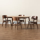 Alston Mid-Century Modern Fabric Upholstered and Walnut Brown Finished Wood 5-Piece Dining Set