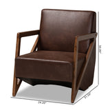 Christa Mid-Century Modern Transitional Dark Brown Faux Leather Effect Fabric Upholstered and Walnut Brown Finished Wood Accent Chair