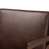 Christa Mid-Century Modern Transitional Dark Brown Faux Leather Effect Fabric Upholstered and Walnut Brown Finished Wood Accent Chair