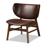 Marcos Mid-Century Modern Dark Brown Faux Leather Effect and Walnut Brown Finished Wood Living Room Accent Chair