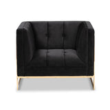 Baxton Studio Ambra Glam and Luxe Black Velvet Fabric Upholstered and Button Tufted Armchair with Gold-Tone Frame