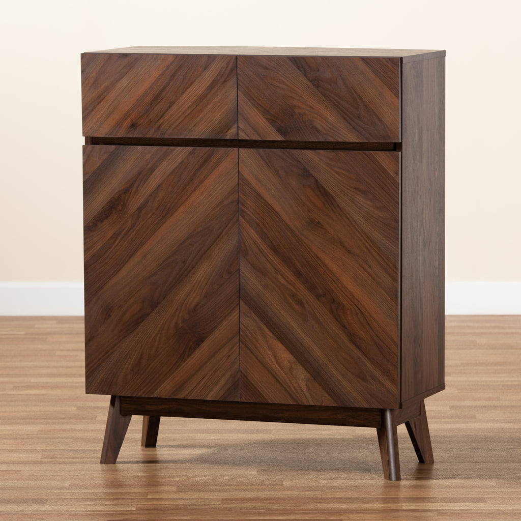 Baxton Studio Hartman Mid-Century Modern Walnut Brown Finished Wood Shoe Cabinet