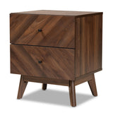 Hartman Mid-Century Modern Walnut Brown Finished Wood 2-Drawer Nightstand