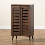 Salma Modern and Contemporary Walnut Brown Finished Wood 2-Door Shoe Storage Cabinet