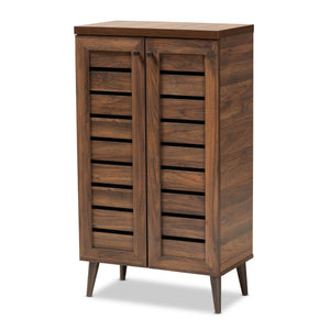 Salma Modern and Contemporary Walnut Brown Finished Wood 2-Door Shoe Storage Cabinet