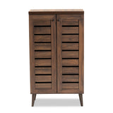 Salma Modern and Contemporary Walnut Brown Finished Wood 2-Door Shoe Storage Cabinet