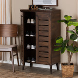 Salma Modern and Contemporary Walnut Brown Finished Wood 2-Door Shoe Storage Cabinet