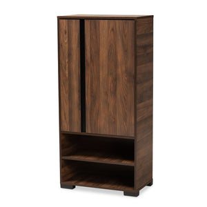 Raina Modern and Contemporary Two-Tone Walnut Brown and Black Finished Wood 2-Door Shoe Storage Cabinet