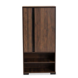 Raina Modern and Contemporary Two-Tone Walnut Brown and Black Finished Wood 2-Door Shoe Storage Cabinet