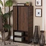 Raina Modern and Contemporary Two-Tone Walnut Brown and Black Finished Wood 2-Door Shoe Storage Cabinet