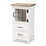 Baxton Studio Faron Classic and Traditional Farmhouse Two-Tone Distressed White and Oak Brown Finished Wood 2-Drawer Storage Cabinet