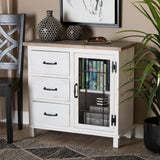 Baxton Studio Faron Classic and Traditional Farmhouse Two-Tone Distressed White and Oak Brown Finished Wood 3-Drawer Storage Cabinet