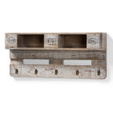 Ferguson Vintage Rustic Whitewashed Grey Oak Finished Wood Wall Mounted Coat Rack with Shelves