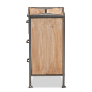 Baxton Studio Laurel Rustic Industrial Antique Grey Finished Metal and Whitewashed Oak Brown Finished Wood 3-Drawer Nightstand