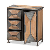 Baxton Studio Laurel Rustic Industrial Antique Grey Finished Metal and Whitewashed Oak Brown Finished Wood 3-Drawer Accent Storage Cabinet