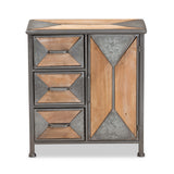 Baxton Studio Laurel Rustic Industrial Antique Grey Finished Metal and Whitewashed Oak Brown Finished Wood 3-Drawer Accent Storage Cabinet