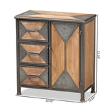 Baxton Studio Laurel Rustic Industrial Antique Grey Finished Metal and Whitewashed Oak Brown Finished Wood 3-Drawer Accent Storage Cabinet