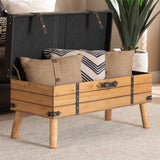 Baxton Studio Amena Rustic Transitional Dark Brown PU Leather Upholstered and Oak Finished Wood Large Storage Ottoman