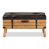 Baxton Studio Amena Rustic Transitional Dark Brown PU Leather Upholstered and Oak Finished Wood Large Storage Ottoman