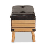 Baxton Studio Amena Rustic Transitional Dark Brown PU Leather Upholstered and Oak Finished Wood Large Storage Ottoman