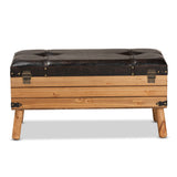 Baxton Studio Amena Rustic Transitional Dark Brown PU Leather Upholstered and Oak Finished Wood Large Storage Ottoman