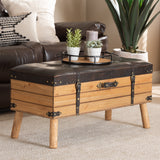 Baxton Studio Amena Rustic Transitional Dark Brown PU Leather Upholstered and Oak Finished Wood Large Storage Ottoman