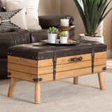 Baxton Studio Amena Rustic Transitional Dark Brown PU Leather Upholstered and Oak Finished Wood Large Storage Ottoman