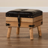 Baxton Studio Amena Rustic Transitional Dark Brown PU Leather Upholstered and Oak Finished Wood Small Storage Ottoman