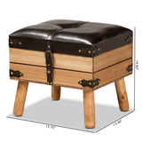 Baxton Studio Amena Rustic Transitional Dark Brown PU Leather Upholstered and Oak Finished Wood Small Storage Ottoman