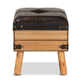 Baxton Studio Amena Rustic Transitional Dark Brown PU Leather Upholstered and Oak Finished Wood Small Storage Ottoman