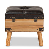 Baxton Studio Amena Rustic Transitional Dark Brown PU Leather Upholstered and Oak Finished Wood Small Storage Ottoman