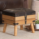 Baxton Studio Amena Rustic Transitional Dark Brown PU Leather Upholstered and Oak Finished Wood Small Storage Ottoman