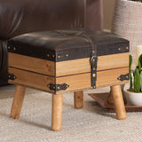 Baxton Studio Amena Rustic Transitional Dark Brown PU Leather Upholstered and Oak Finished Wood Small Storage Ottoman