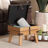 Baxton Studio Amena Rustic Transitional Dark Brown PU Leather Upholstered and Oak Finished Wood Small Storage Ottoman