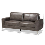 Rayan Modern and Contemporary Grey Faux Leather Upholstered Silver Finished Metal Loveseat