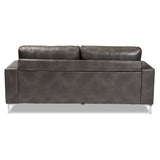 Rayan Modern and Contemporary Grey Faux Leather Upholstered Silver Finished Metal Loveseat
