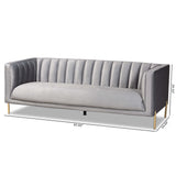 Maia Contemporary Glam and Luxe Velvet Fabric Upholstered and Gold Finished Metal Sofa