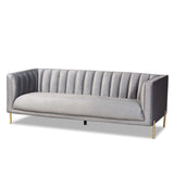 Maia Contemporary Glam and Luxe Velvet Fabric Upholstered and Gold Finished Metal Sofa