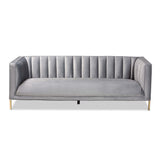 Maia Contemporary Glam and Luxe Velvet Fabric Upholstered and Gold Finished Metal Sofa