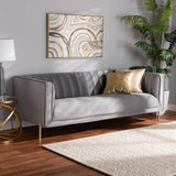 Maia Contemporary Glam and Luxe Velvet Fabric Upholstered and Gold Finished Metal Sofa