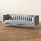 Maia Contemporary Glam and Luxe Velvet Fabric Upholstered and Gold Finished Metal Sofa