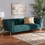 Maia Contemporary Glam and Luxe Velvet Fabric Upholstered and Gold Finished Metal Sofa