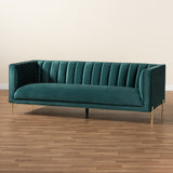 Maia Contemporary Glam and Luxe Velvet Fabric Upholstered and Gold Finished Metal Sofa